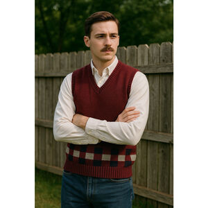Vintage 70’s Men’s Grandpa Jersild Wool Sweater Vest XL Made in USA Burgundy